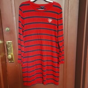 Tommy Hilfiger Women's Red/Black Stripe Longsleeve Polo Dress Size L/G